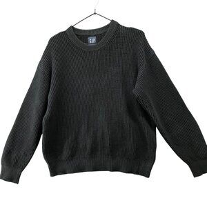 Gap Waffle Crewneck Sweater Womens S Black Chunky Knit Relaxed Oversized